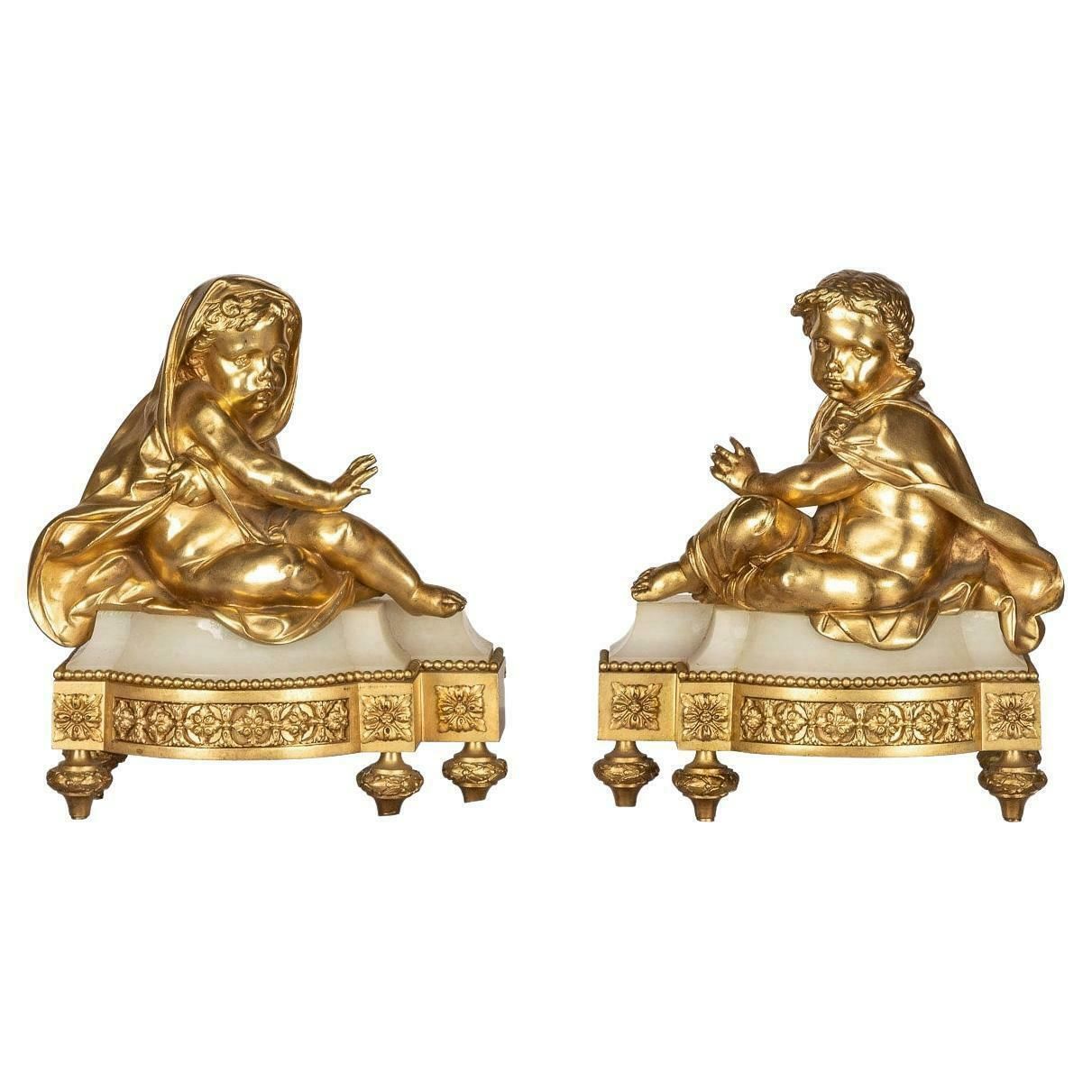 19th Century French Pair Of Ormolu Bronze Fireplace Chenets, C.1850 photo furniture