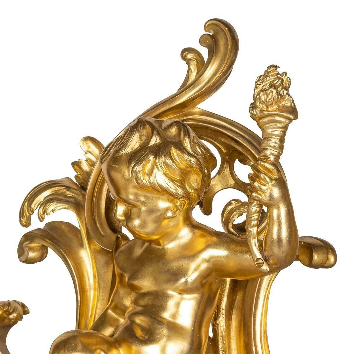 19th Century French Pair Of Ormolu Bronze Fireplace Chenets, C.1850 photo for sale