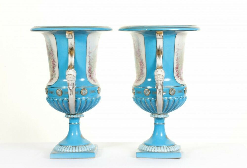 Pair Sevres Urns Porcelain Cherub Campana Vase photo vintage