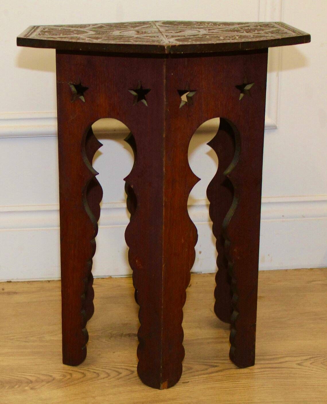 Arts And Crafts Oak Antique Moorish Side Table Vintage Wooden Victorian Hall Desk Industrial Occasional Coffee Book photo furniture