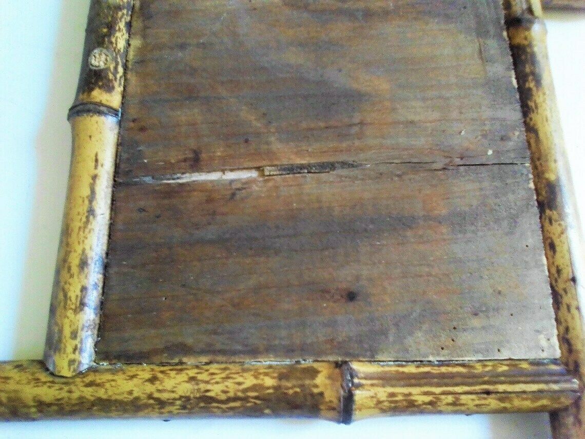 Antique French Real Bamboo Framed Mirror  Diagonal 1900s Antique Mirror Rustic Wood Mirror photo vinterior