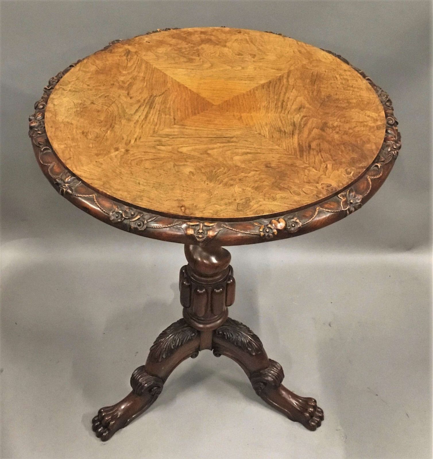 Furniture George IV Irish Pollard Oak Tripod Occasional Table photo