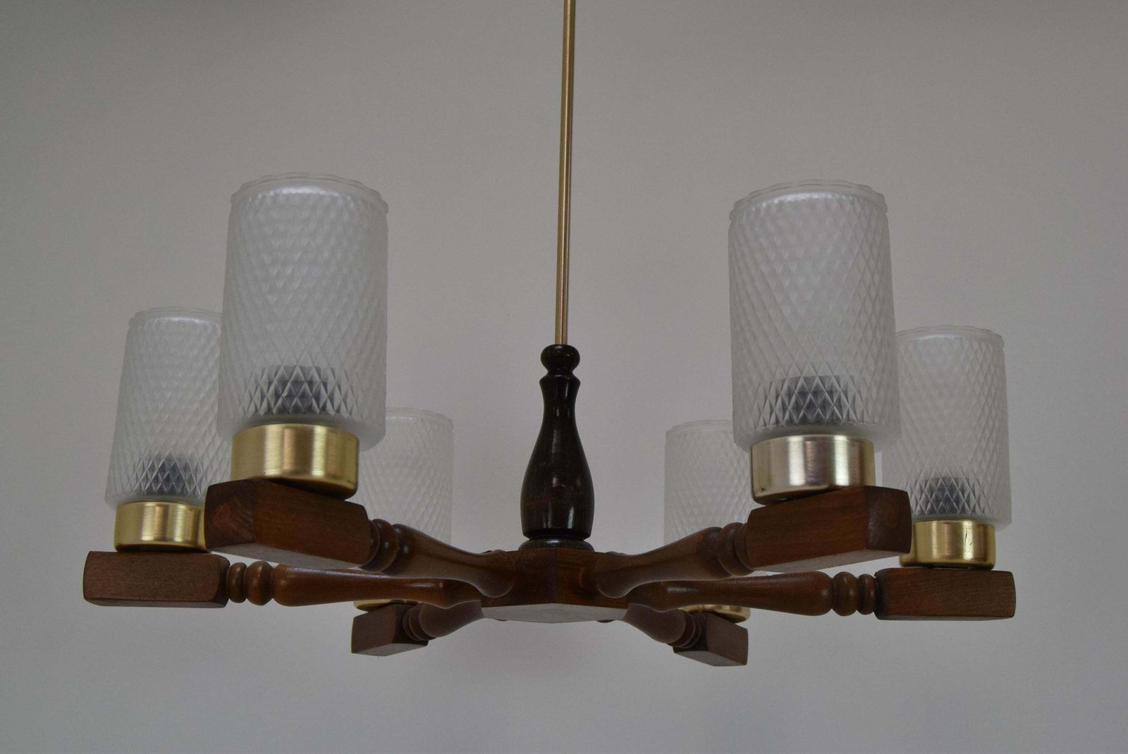 Mid Century Wood Chandelier By Inva Litomerice, 1970's. photo furniture