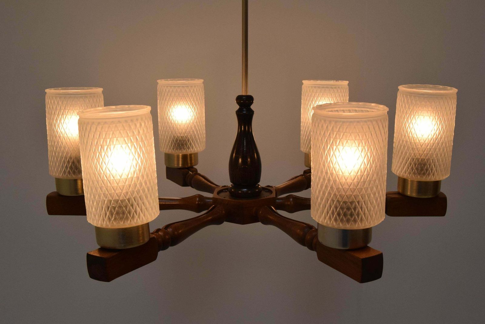 Lighting Mid Century Wood Chandelier By Inva Litomerice, 1970's. photo