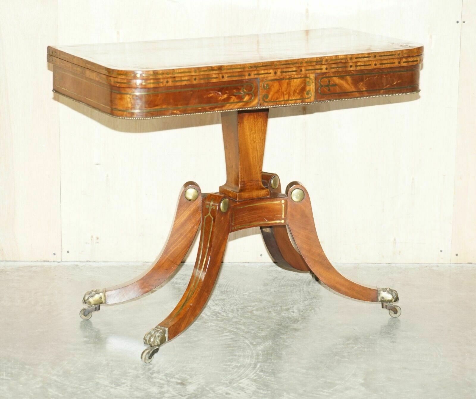 Restored Antique Regency Circa 1815 Mahogany & Brass Inlaid Card Games Table photo furniture