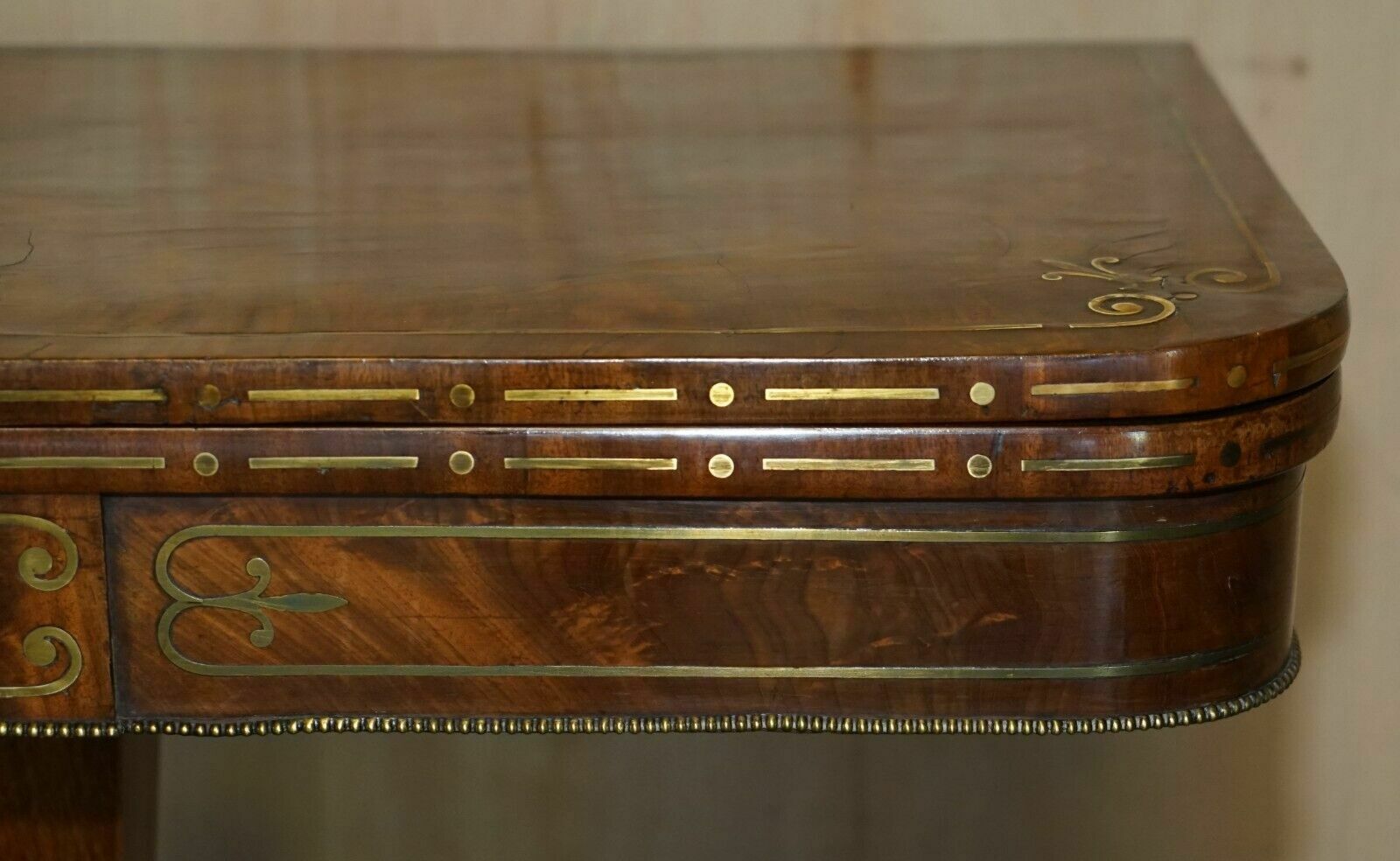 Restored Antique Regency Circa 1815 Mahogany & Brass Inlaid Card Games Table photo vintage