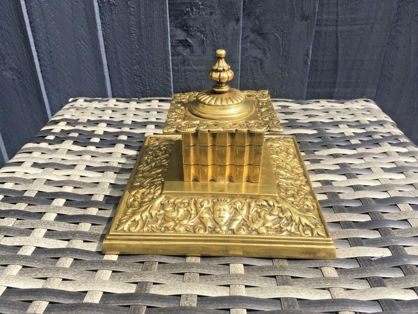 Quality Antique William Tonks & Sons Brass Inkwell Office Desk Accessory Prop