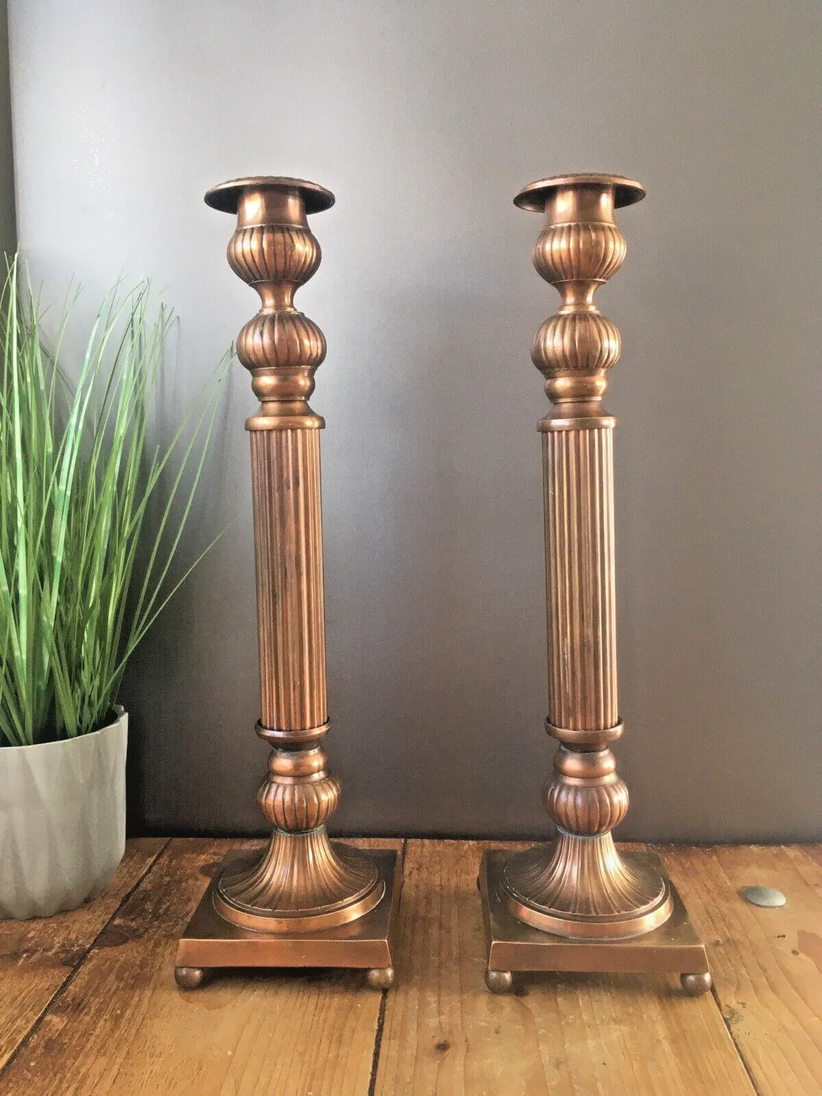 Large Pair Of Vintage Regency Column Style Metal Tone Candle Holder Candlesticks photo buy