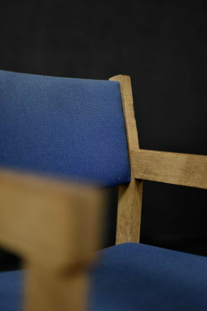 Mid Century Modern Danish Oak And Blue Fabric Chair By Hans J. Wegner For Getama, 1960s photo furniture