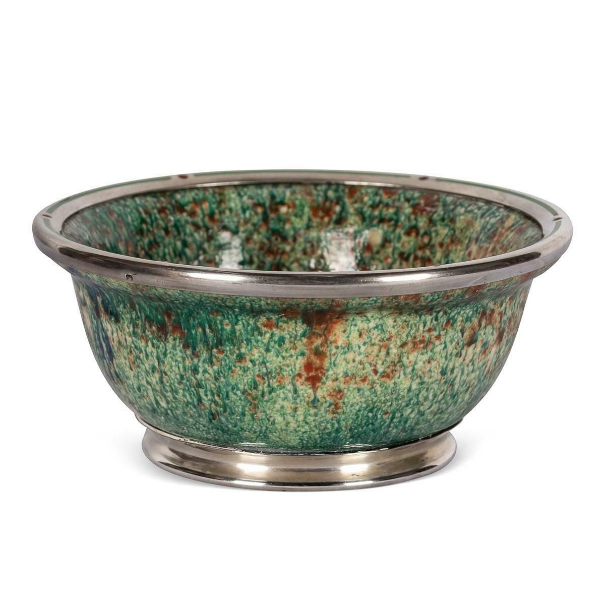 20th Century French Flambé Glaze Pottery & Silver Mounted Bowl, C.1900 photo for sale