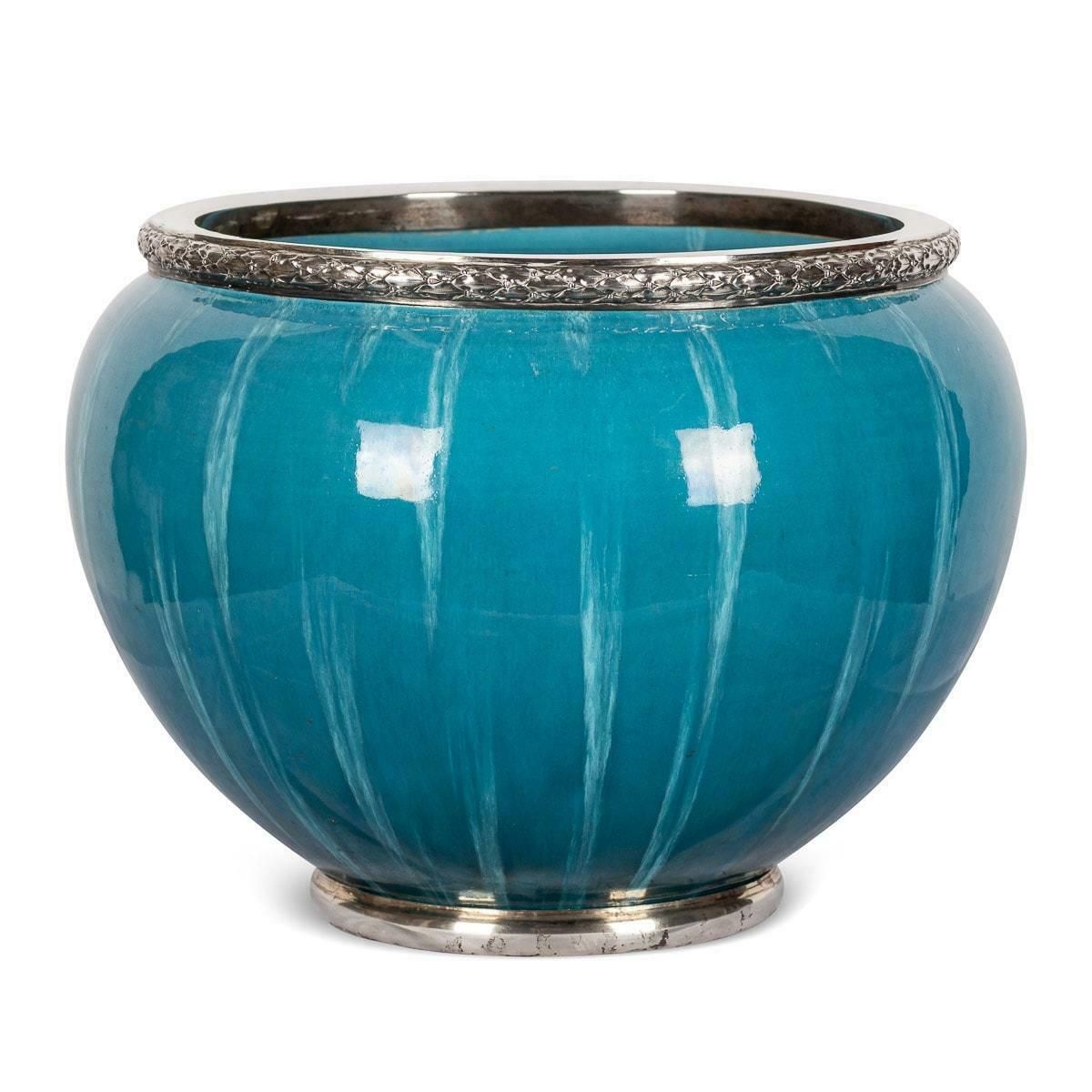 20th Century French Silver Mounted Flambe' Glazed Cachepot, Paris, C.1900 photo for sale