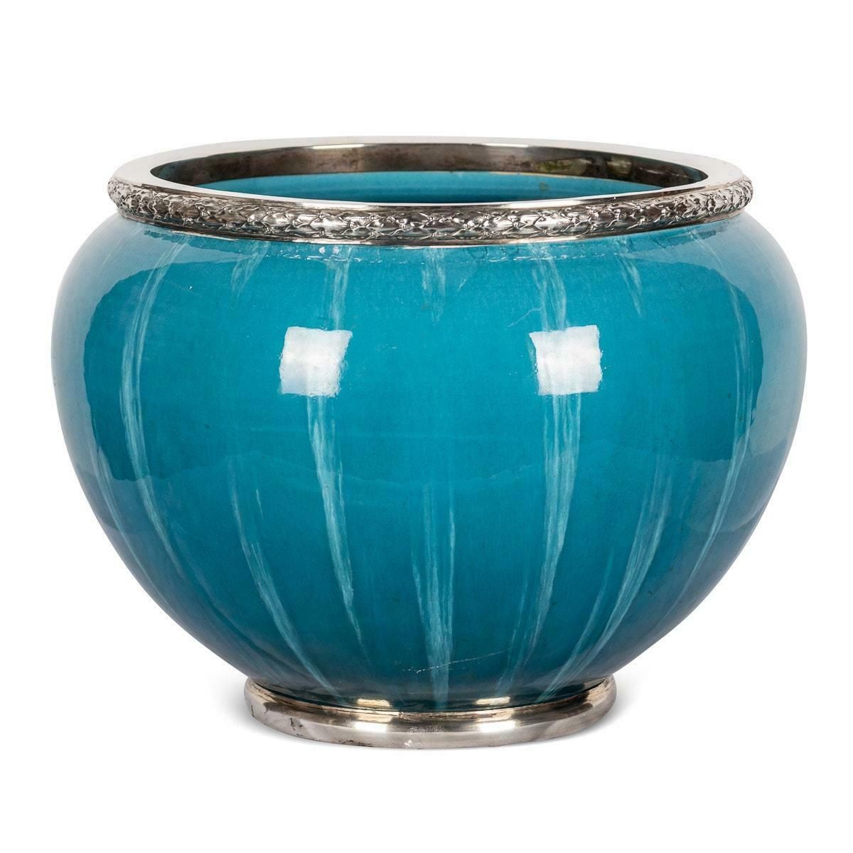 20th Century French Silver Mounted Flambe' Glazed Cachepot, Paris, C.1900 photo Home Decor