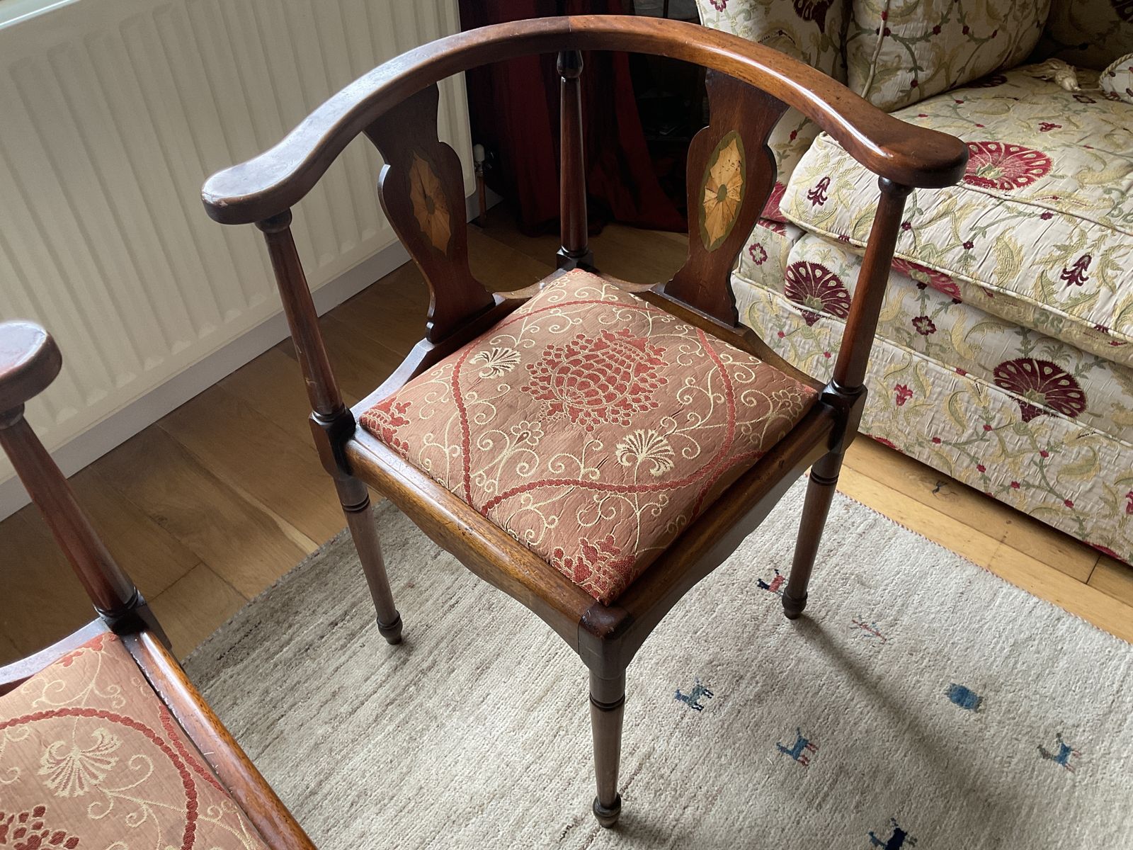 Corner Chairs, In A Pair.  Lovely Warm Tones To The Wood. Circa 1940/50.  Wear Commensurate With Age.  Sturdy Construction. photo furniture