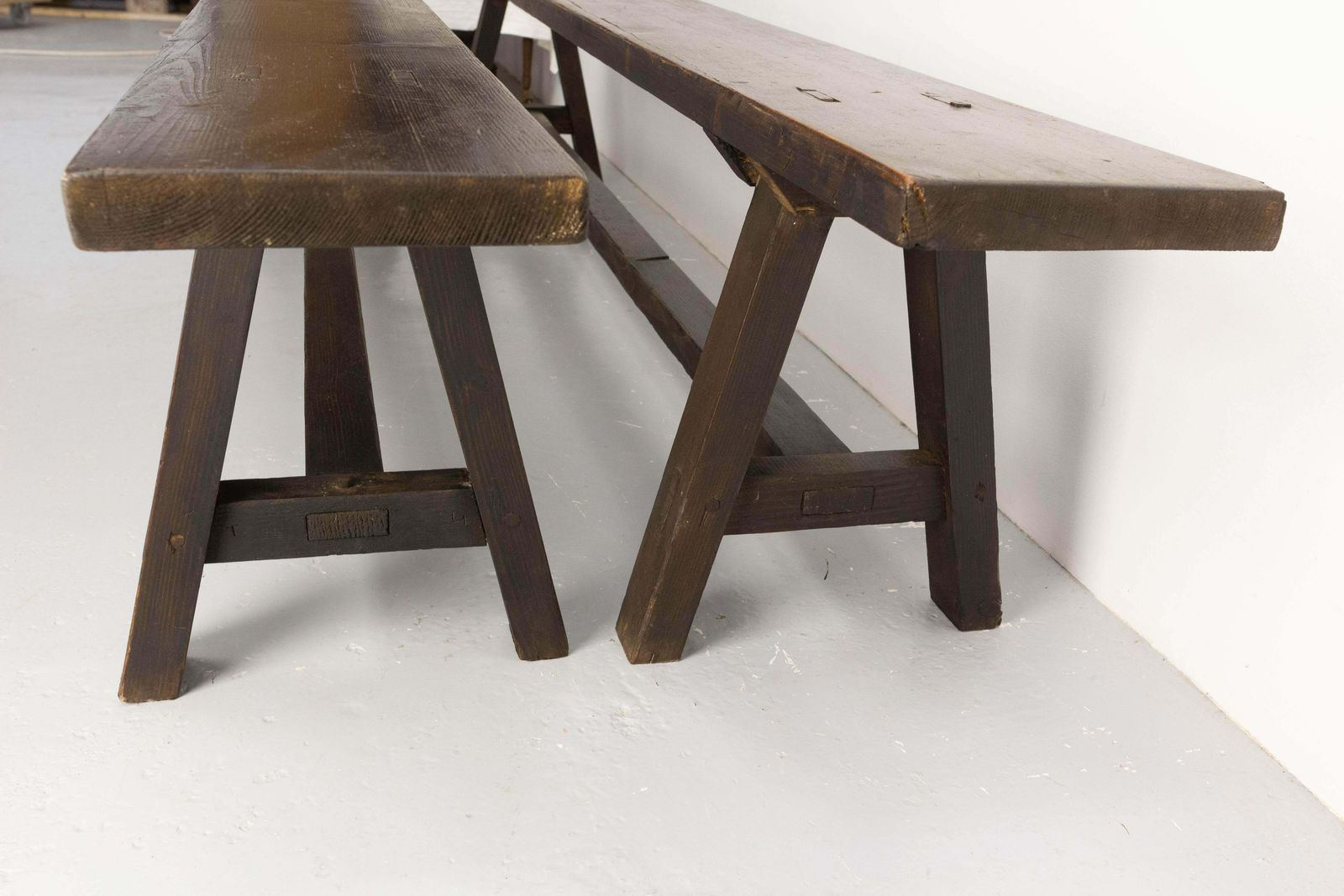 Pair Of French Antique Style Farmhouse Benches Massive Pine Circa 1930 photo buy