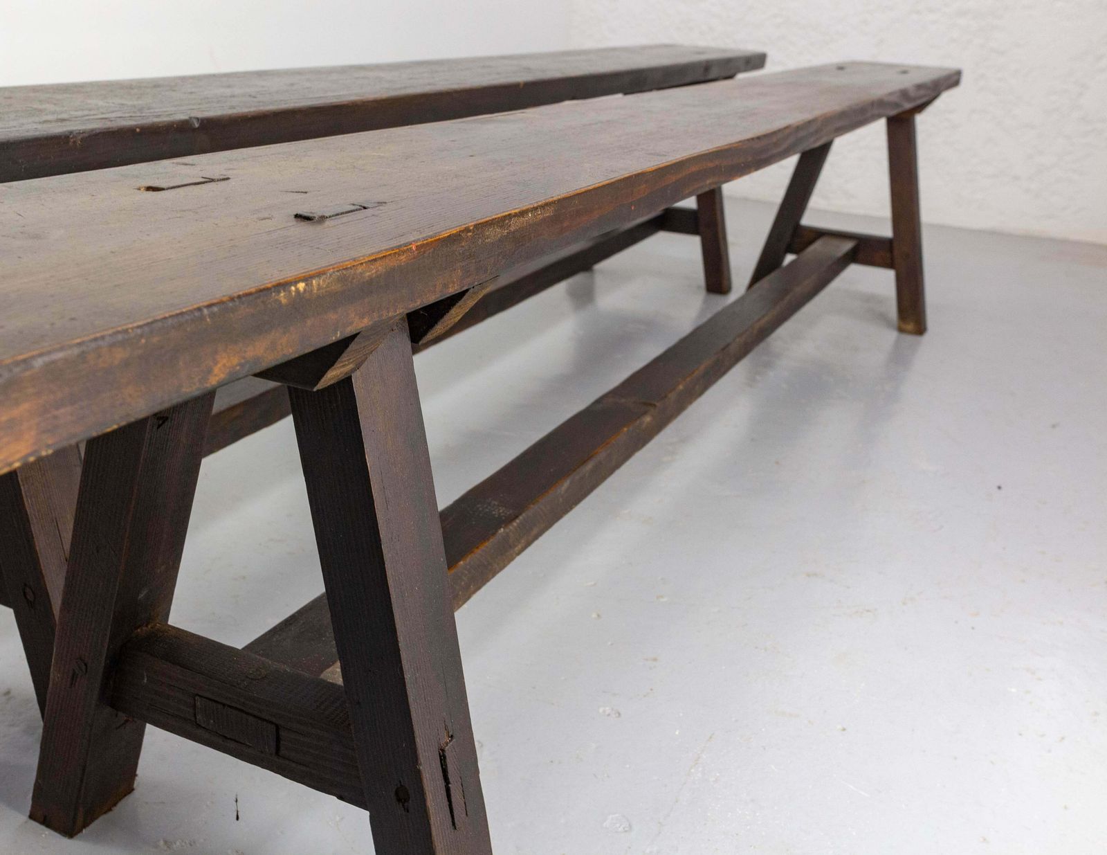 photo furniture Pair Of French Antique Style Farmhouse Benches Massive Pine Circa 1930