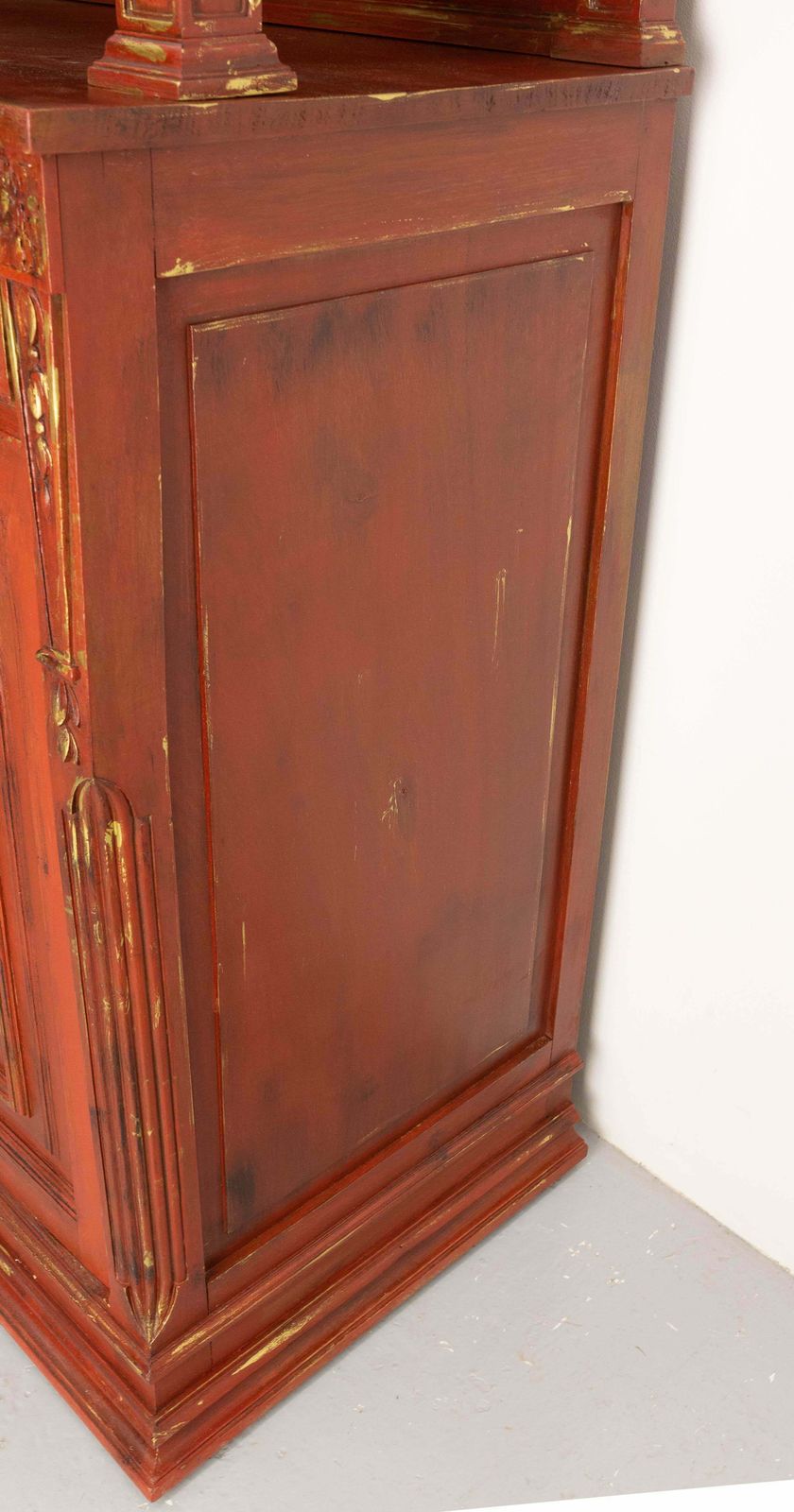 French Walnut Cabinet Deux Corps Buffet Red And Gold Patinated, Circa 1920 photo vintage