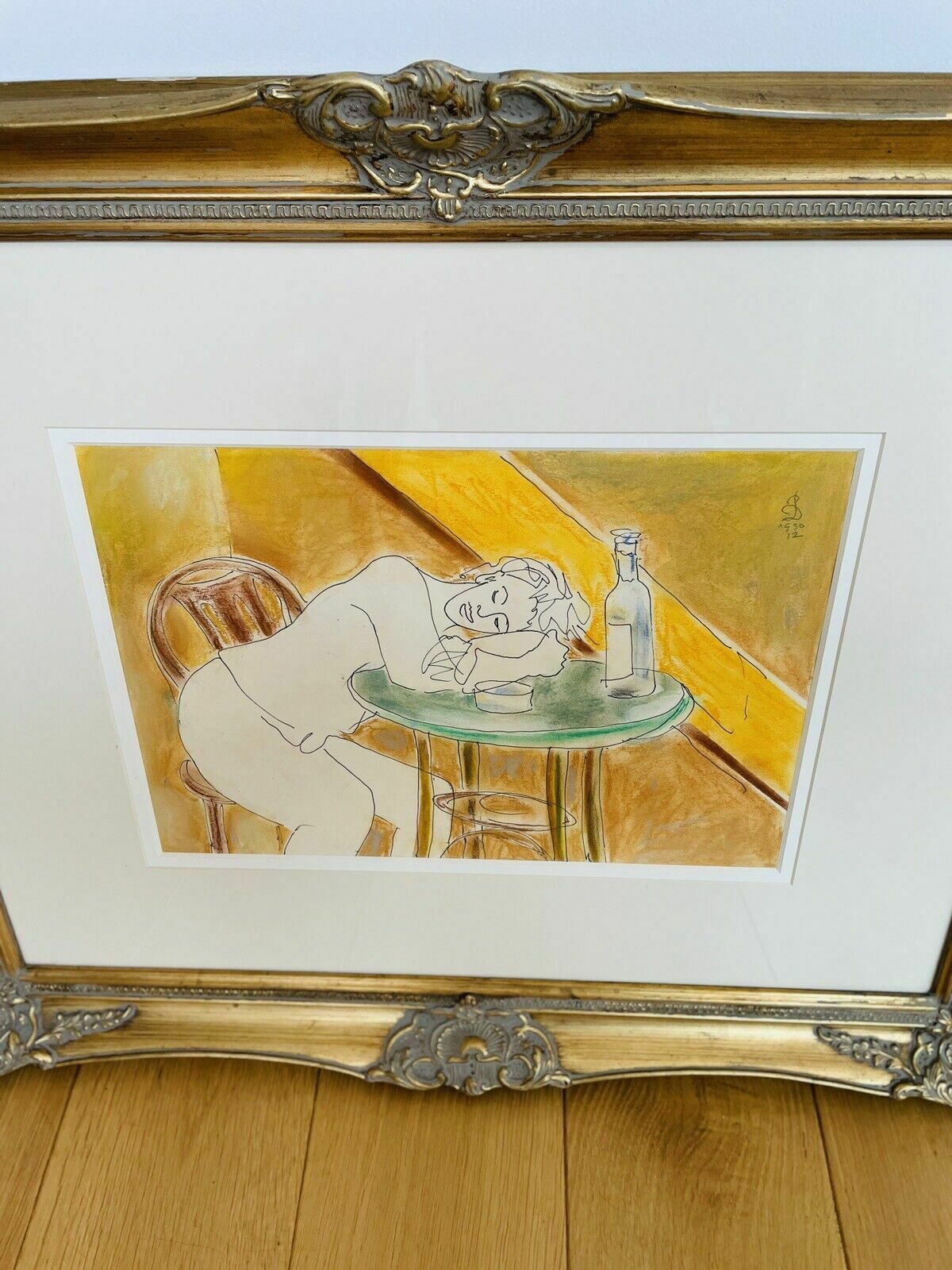 Original Hugo "Puck" Dachinger Pen & Pastel Drawing Of A Waitress, Framed photo vintage