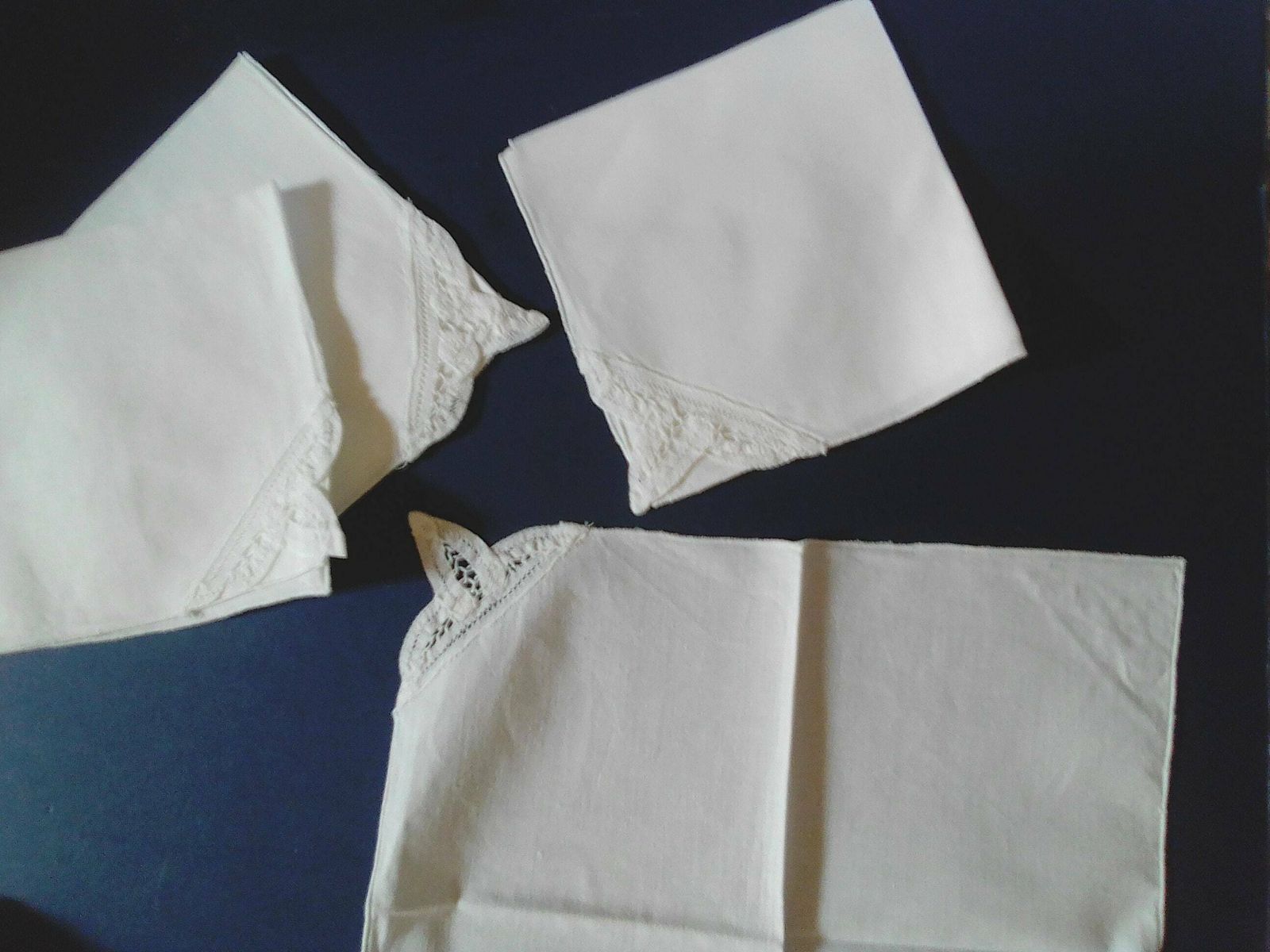 Vintage French Cotton Richelieu Lace Table Runner And 4 Napkins, Table Doily Lace Edging And Serviettes photo vintage