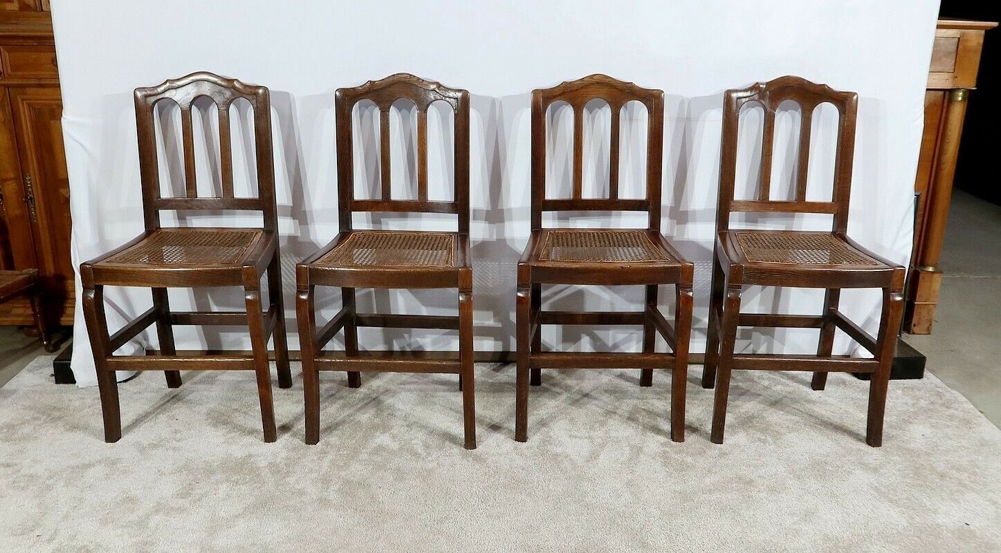 Set Of 4 Solid Oak Chairs, 19th Century