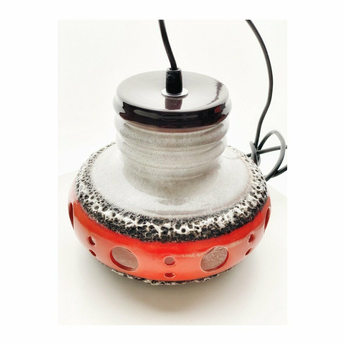 Herda Ceramic Volcanic Lava Ufo 3 Light Pendant Amsterdam, 1970s, Space Age,Mid Century Modern Lighting photo furniture