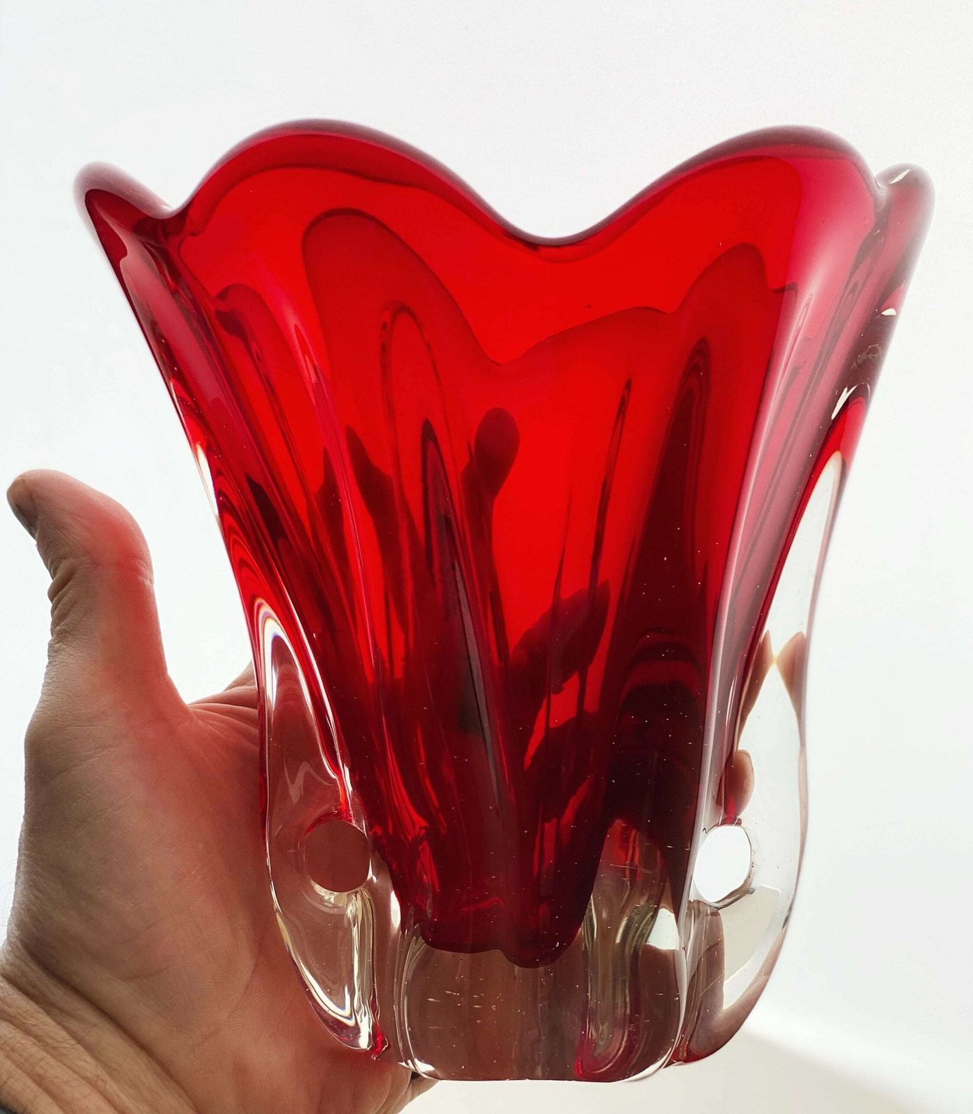 Dramatic Free Form 1950s Japanese Glass Vase photo Home Decor
