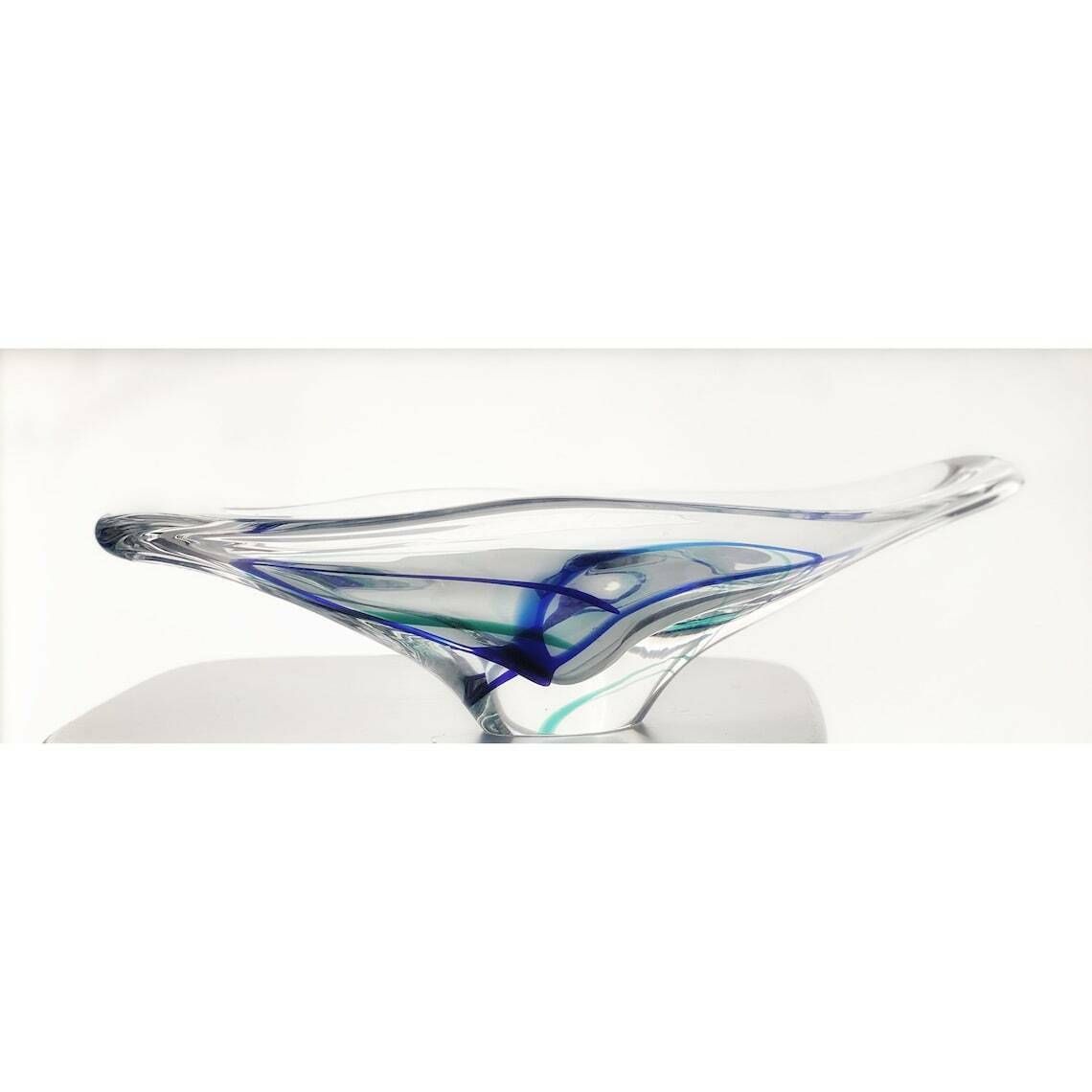 Vintage Glass Bowl By Max Verboeket For Maastricht Kristalunie, 1960s Blue Green, And Clear Glass photo furniture