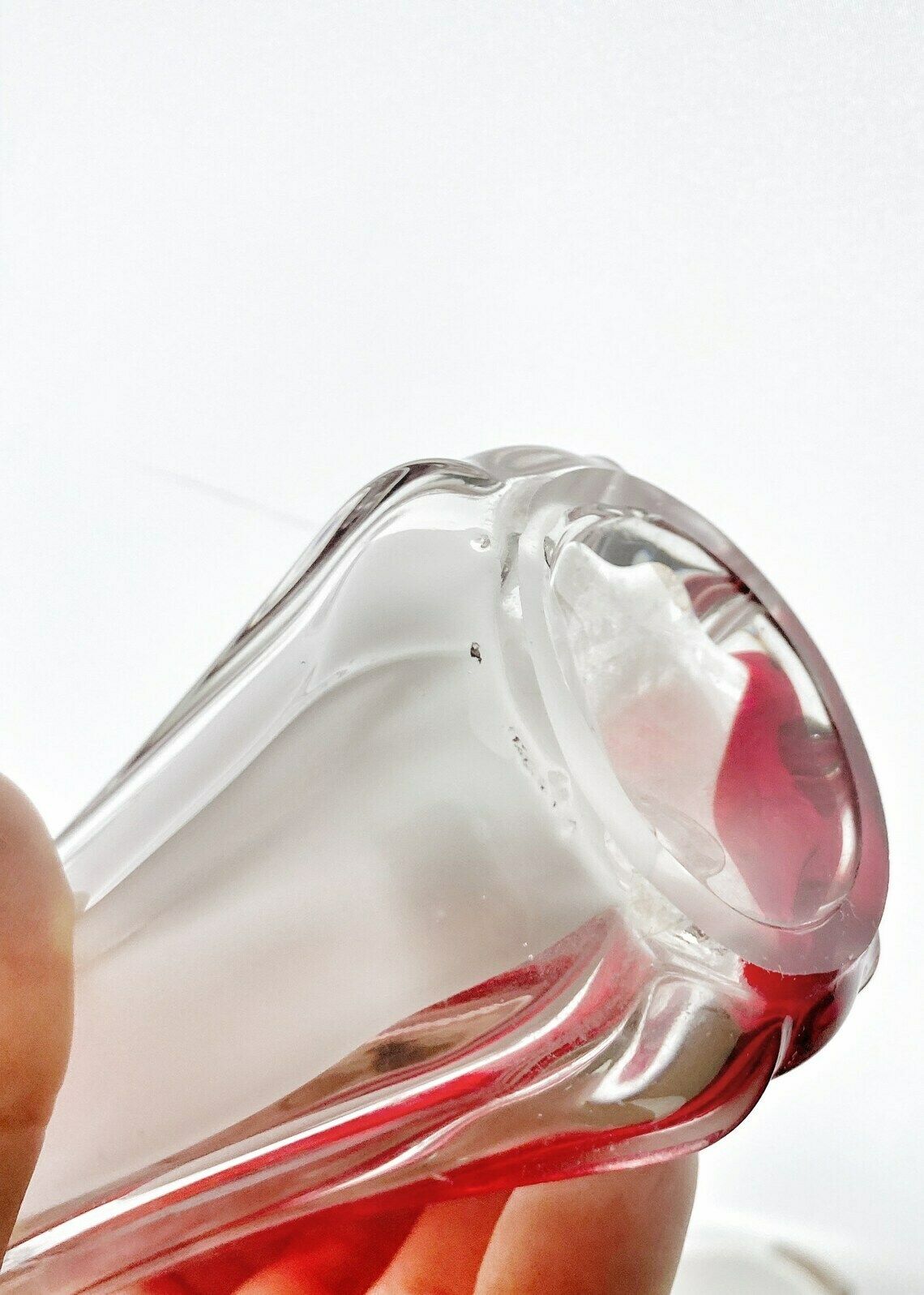 A Murano Art Glass Vase, Organic Form, Clear With White, And Red Tint photo 58.0