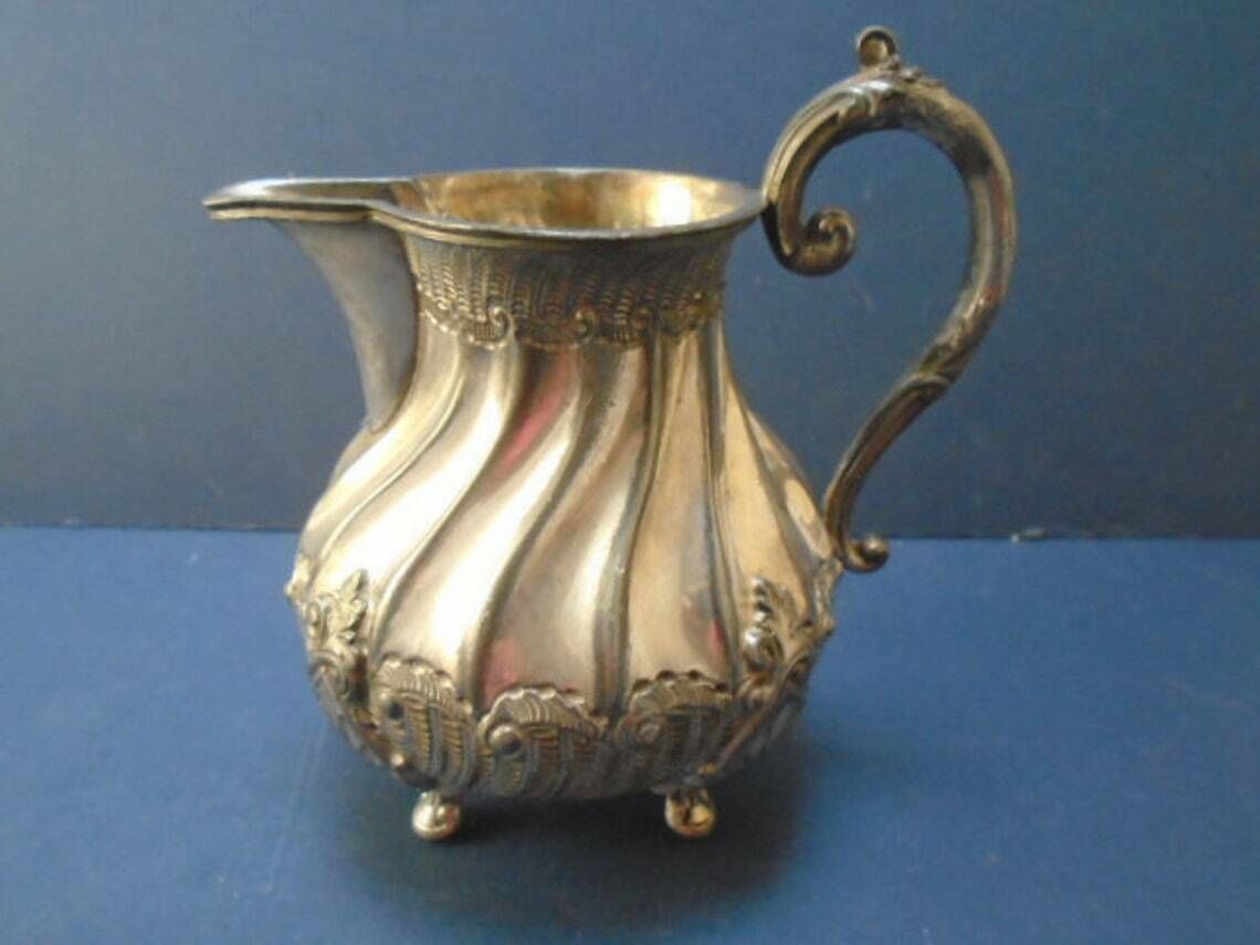 Antique French Silver Plated Creamer Or Milk  Syrup  Honey Jug Circa 1900s Victorian