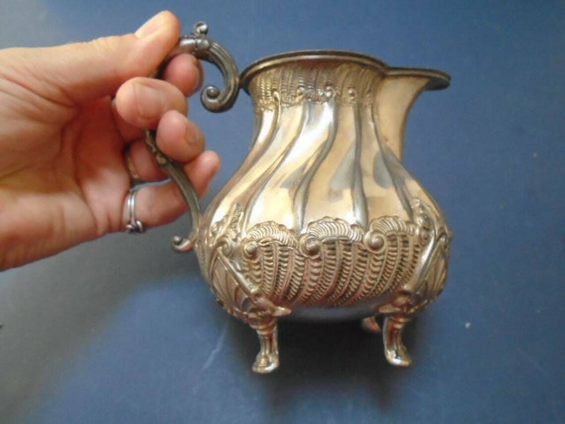 Antique French Silver Plated Creamer Or Milk  Syrup  Honey Jug Circa 1900s Victorian photo furniture