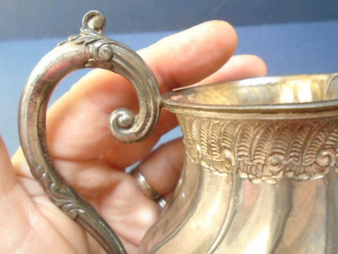 Antique French Silver Plated Creamer Or Milk  Syrup  Honey Jug Circa 1900s Victorian photo vinterior