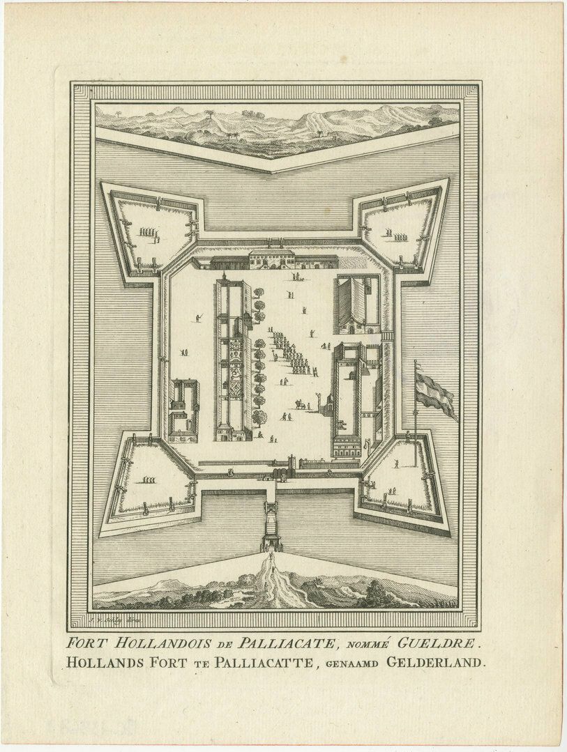 Antique Print Of Fort Geldria Or Fort Geldaria, Located In Pulicat, Tamil Nadu