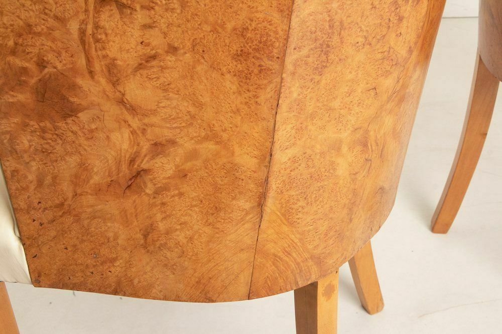 Pair Of British Art Deco Salon Chairs By Hille In Burr Maple C.1930 photo vintage