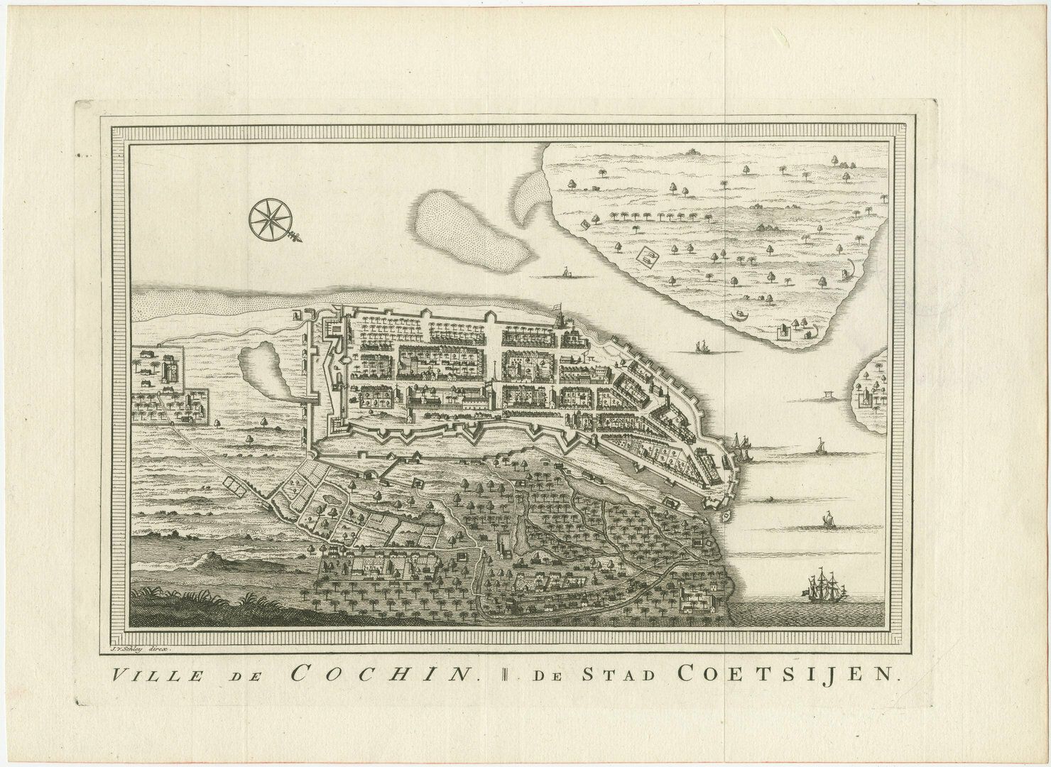 Antique Print Of The City Of Kochi, Cochin, Malabar Coast, India