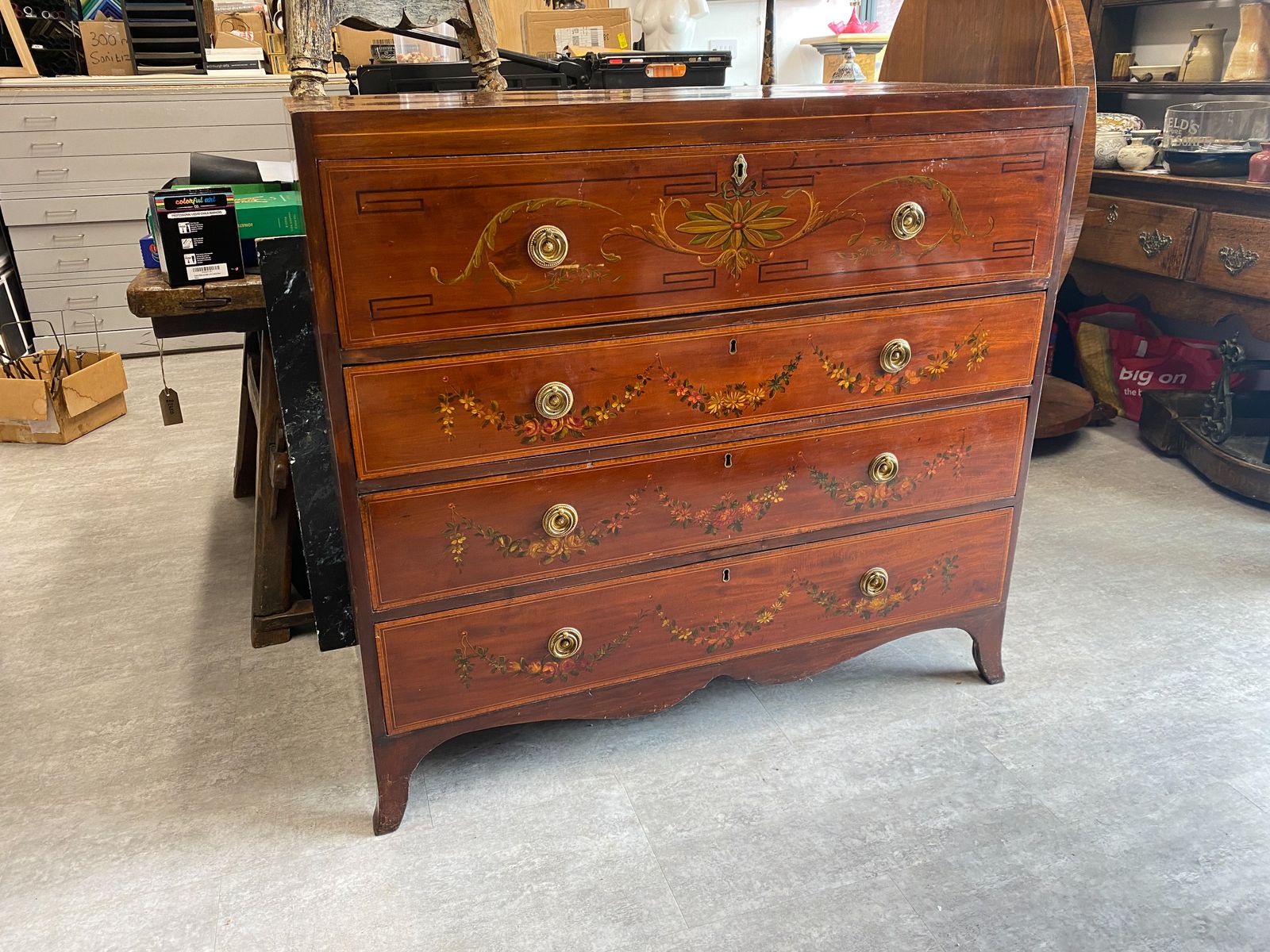Early 19c Sheraton Revival Style Painted Mahogany Secretaire Chest photo furniture