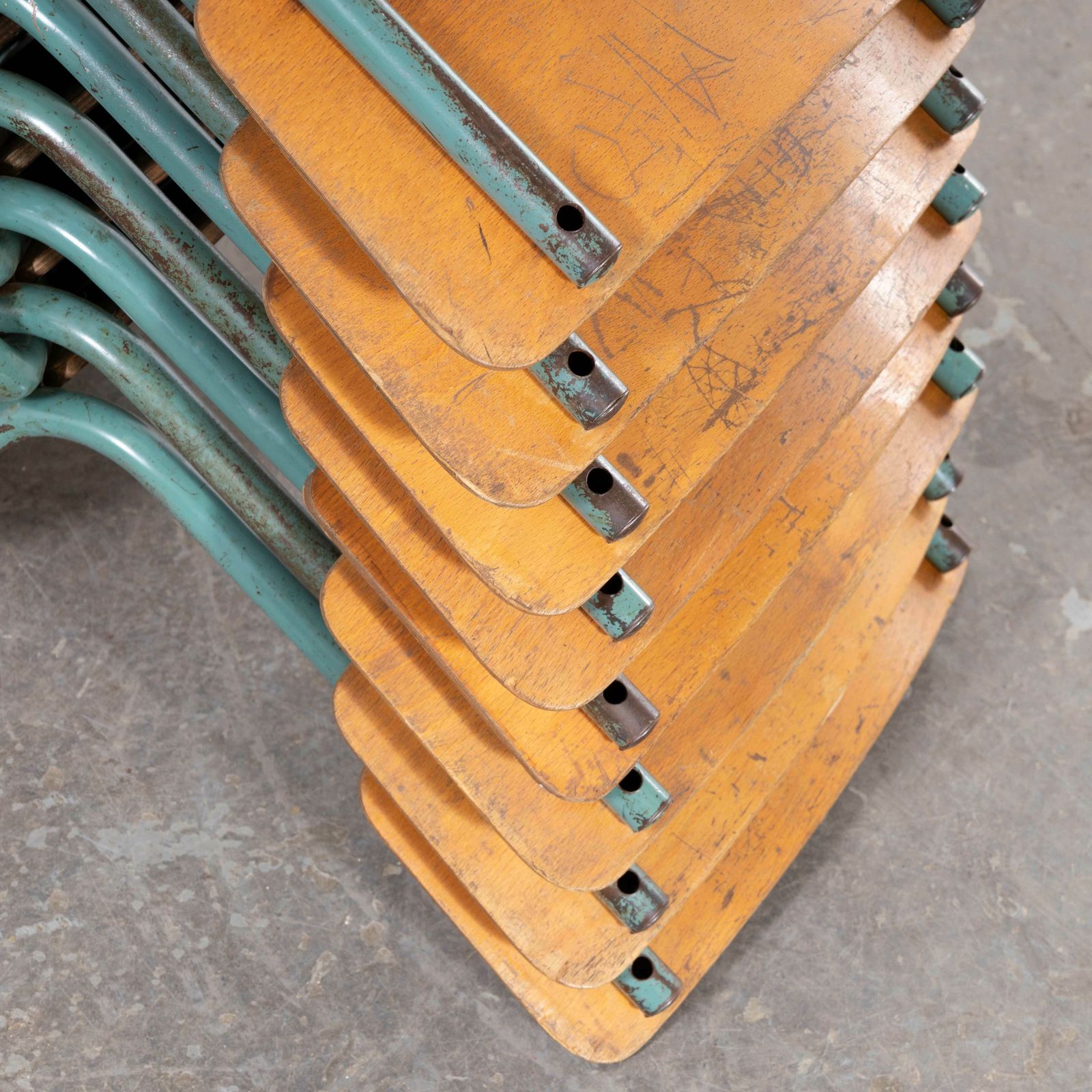 1950’s French Mullca Framed Seat Stacking Dining Chairs – Set Of Eight photo for sale