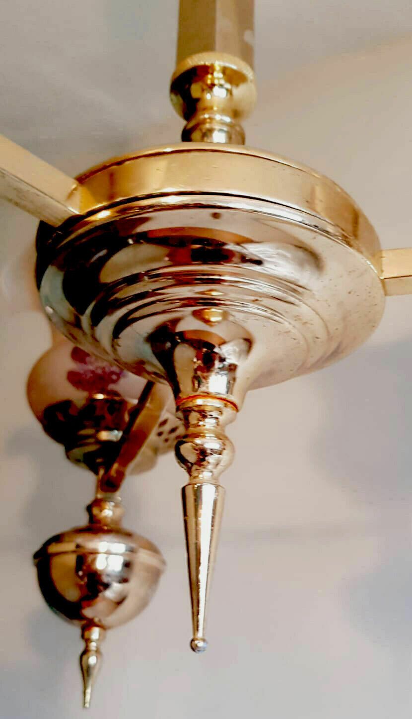 Vintage Italian 3 Arm Frilled Glass Shades, Brass Fittings Ceiling Light photo for sale