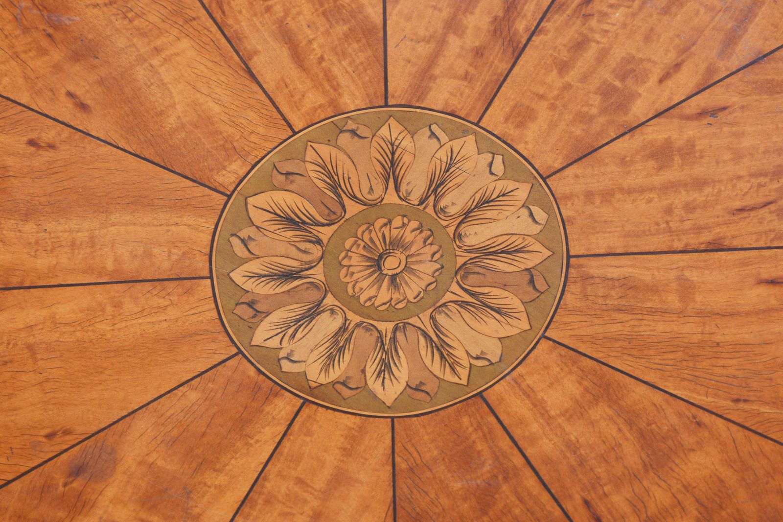 Restored Biedermeier Cherry Tree Round Table, Detailed Marquetry, France, 1850s photo furniture