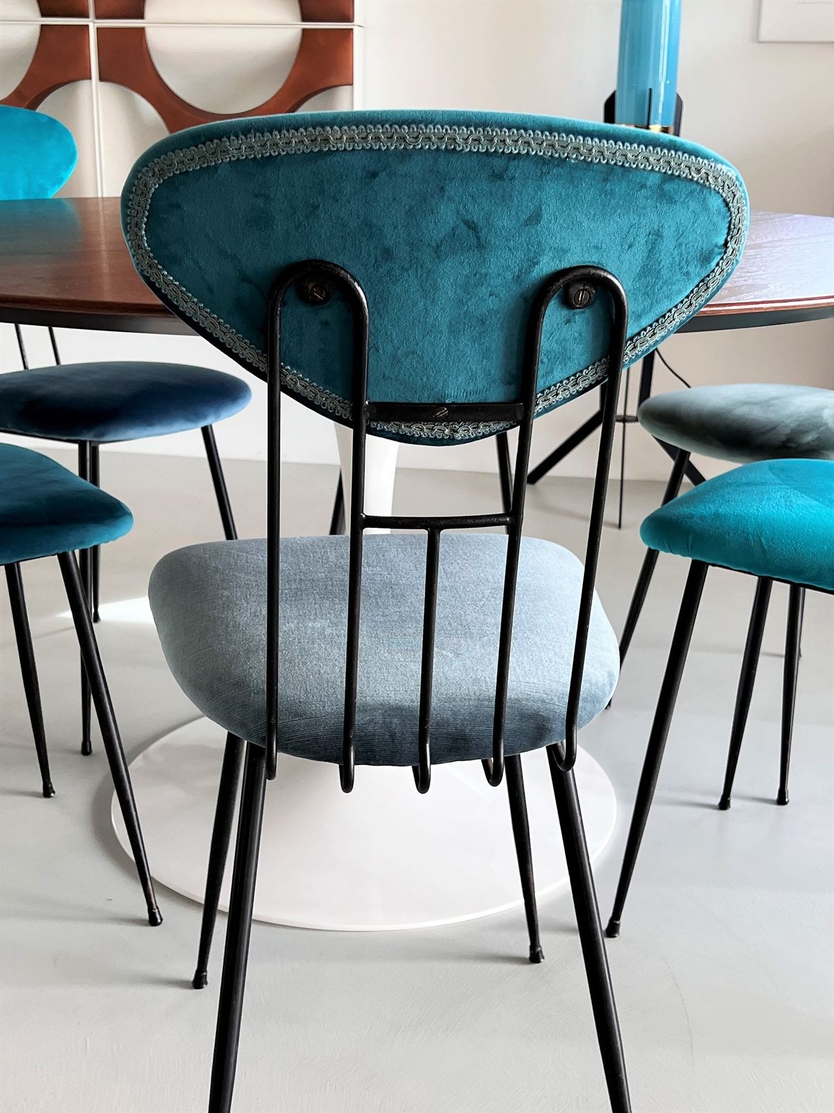 photo for sale Italian Midcentury Dining Or Kitchen Chairs Re Upholstered In Velvet, 1960s