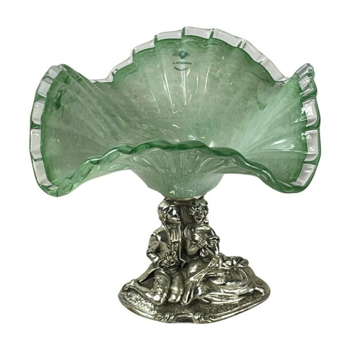 La Meridiana Italy Glass Bowl On Silver Base With A Romantic Scene Original Stamp On The Glass