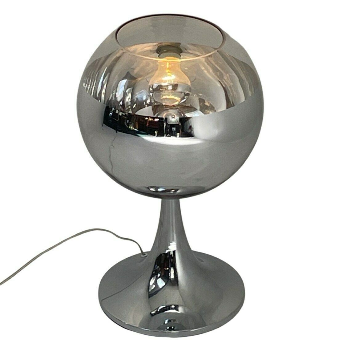 Pop Art Space Age Design Xl Chromen Tafellamp Met Bolvormige Glazen Kap
