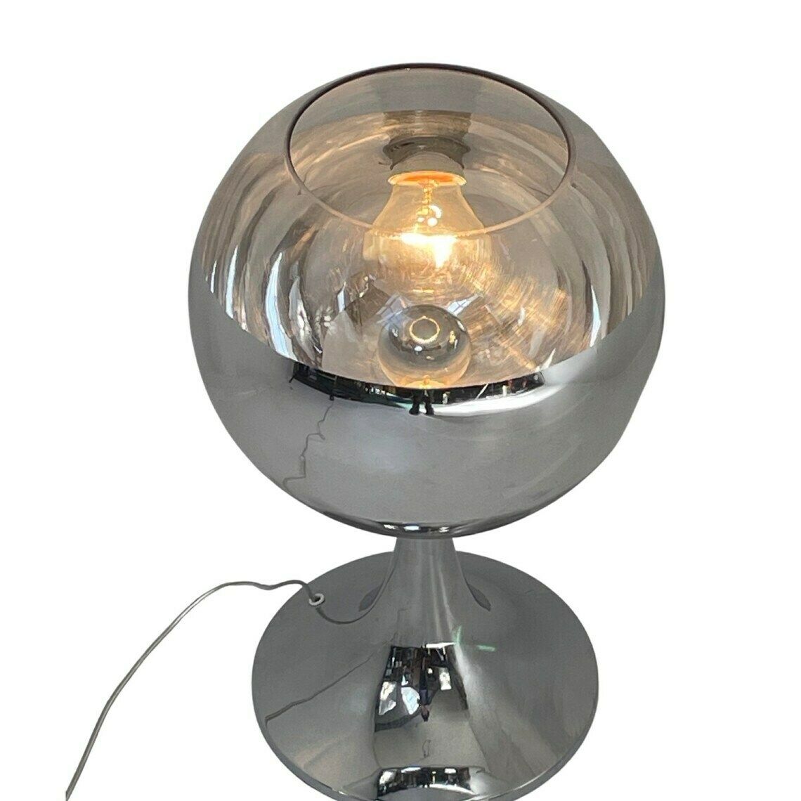 Pop Art Space Age Design Xl Chromen Tafellamp Met Bolvormige Glazen Kap photo furniture