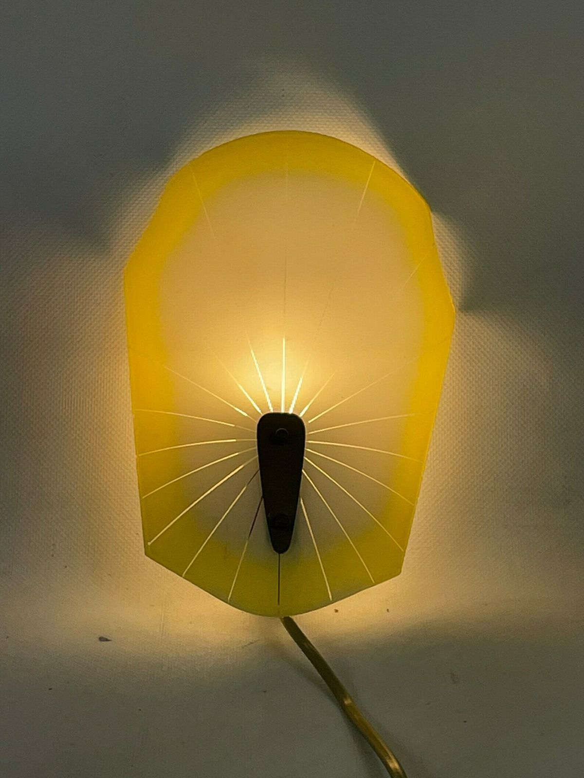 Mid Century Modern   Wall Mounted Lamp With Yellow And White Glass Shade And Brass Detail photo 93.0