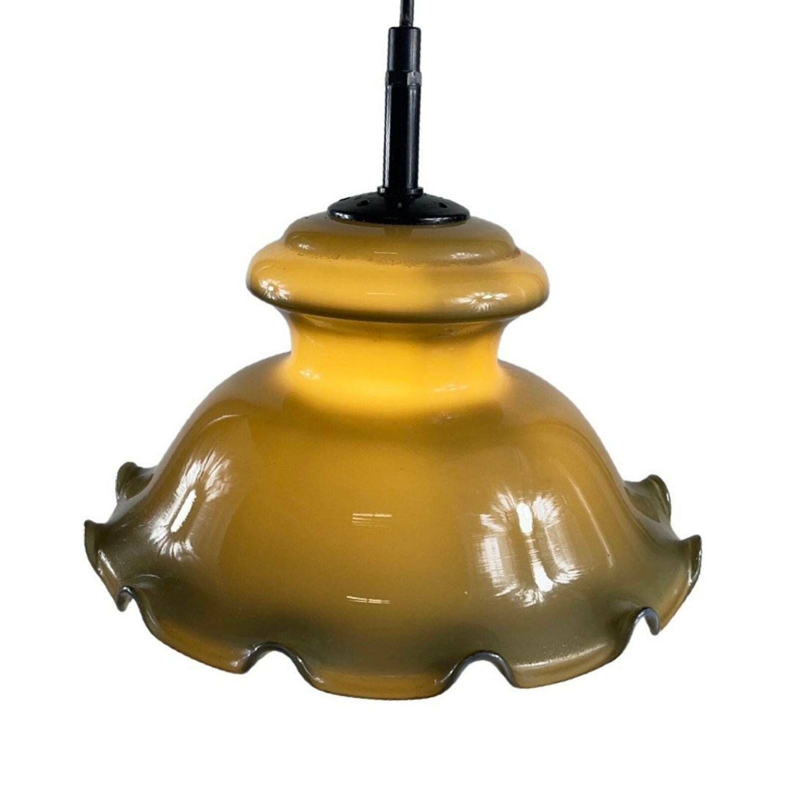 Vintage   Skirt / Hankerchief Shaped Lamp   Hanging Fixture   Glass   Green Outside / White Inside