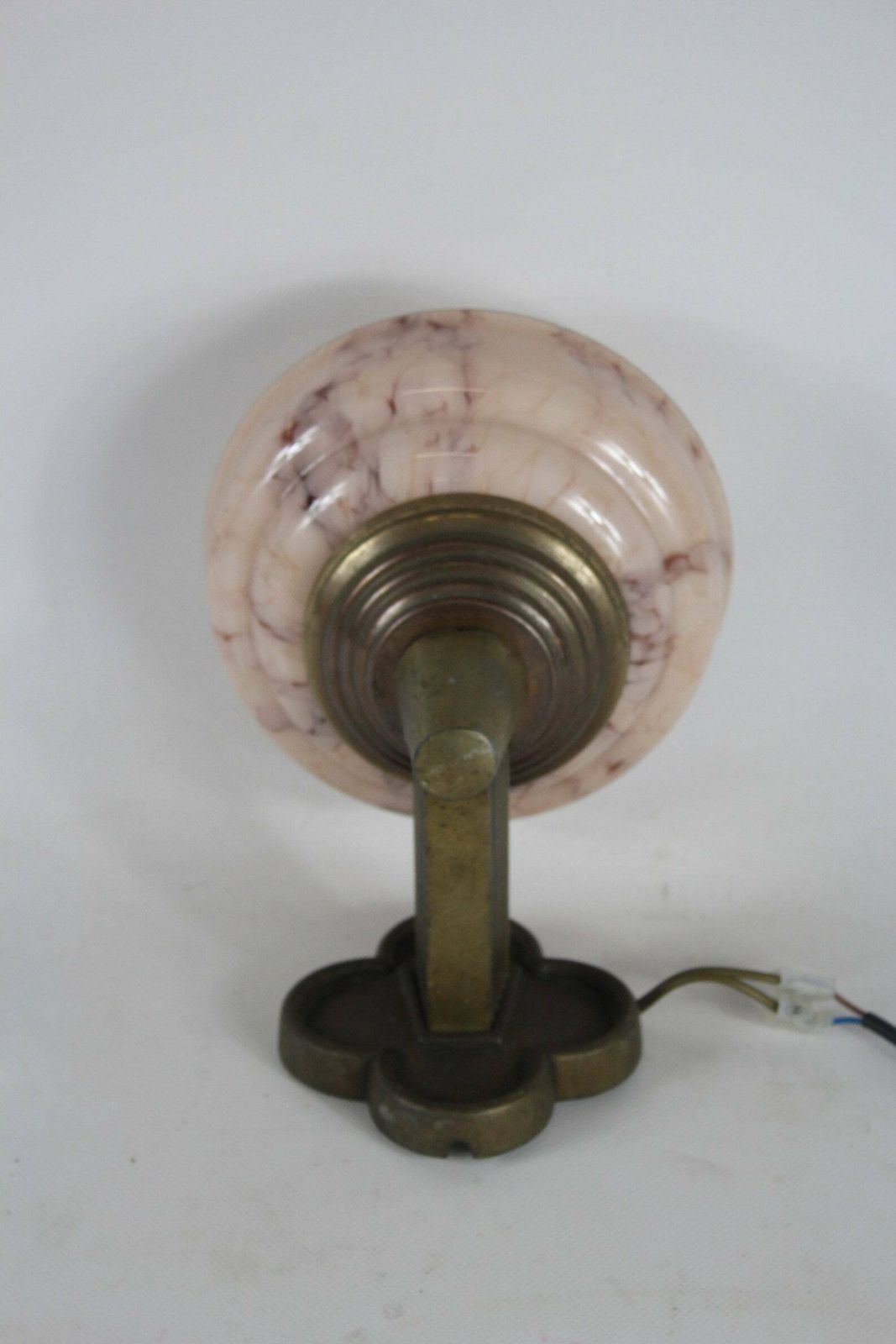 Art Deco   Wall Mounted Lamp With Marble Like Pink Glass   Brass Base photo 191.0