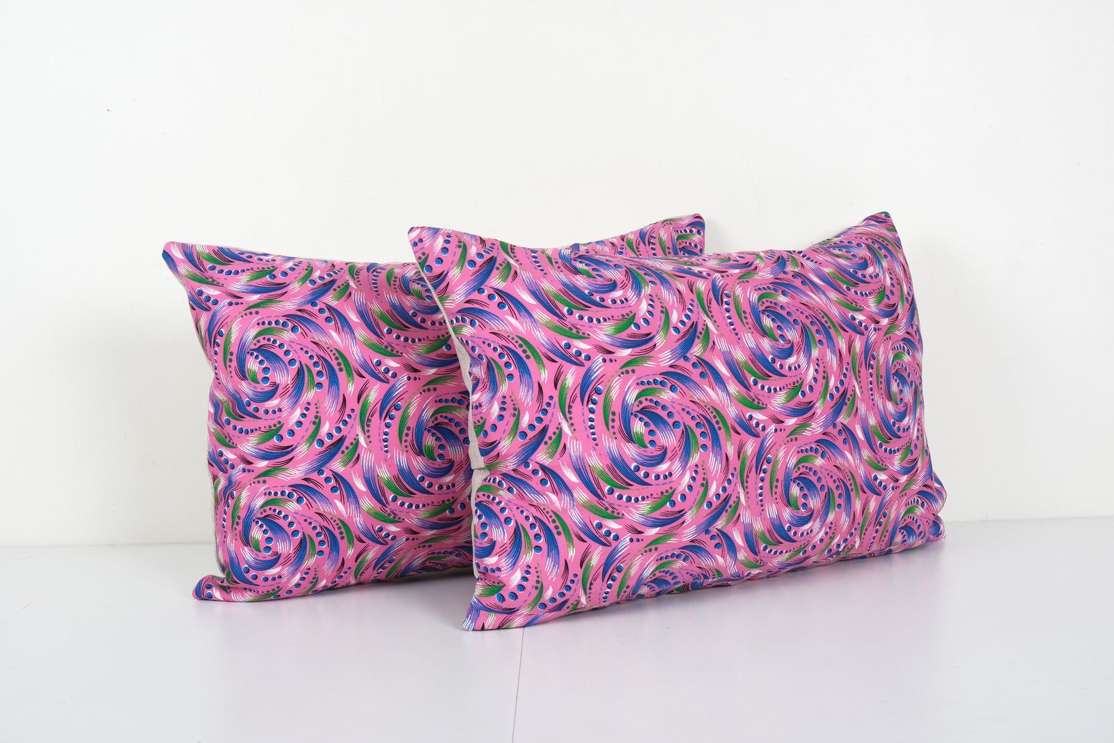 Pink Uzbek Roller Printed Pillow Cover   Set Of Two Uzbek Lumbar Cushion 14'' X 23'' photo furniture