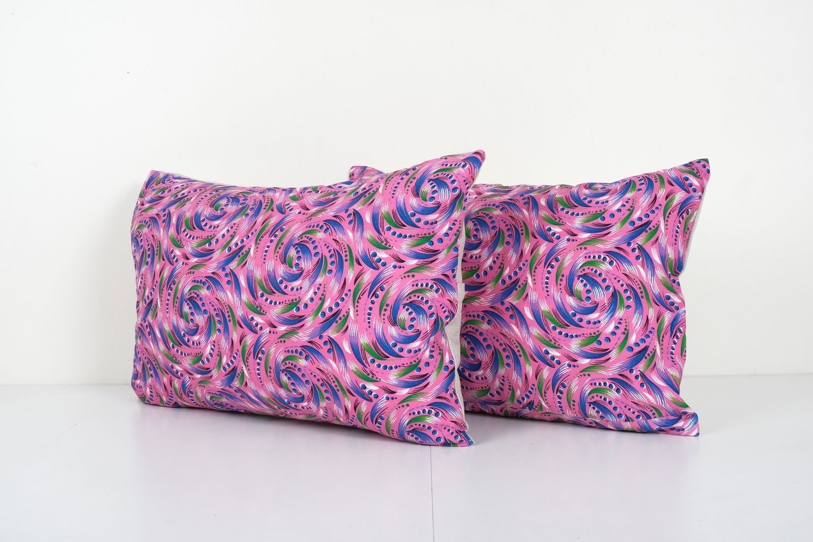 Pink Uzbek Roller Printed Pillow Cover   Set Of Two Uzbek Lumbar Cushion 14'' X 23'' photo for sale