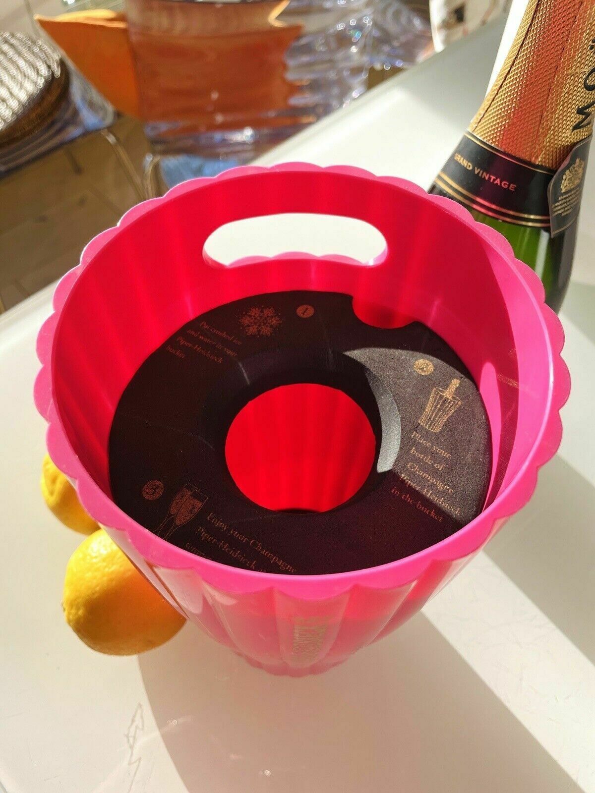 Fluted Acrylic Piper Heidsieck Champagne Ice Bucket Pink Signature Piece Rare photo 50.0