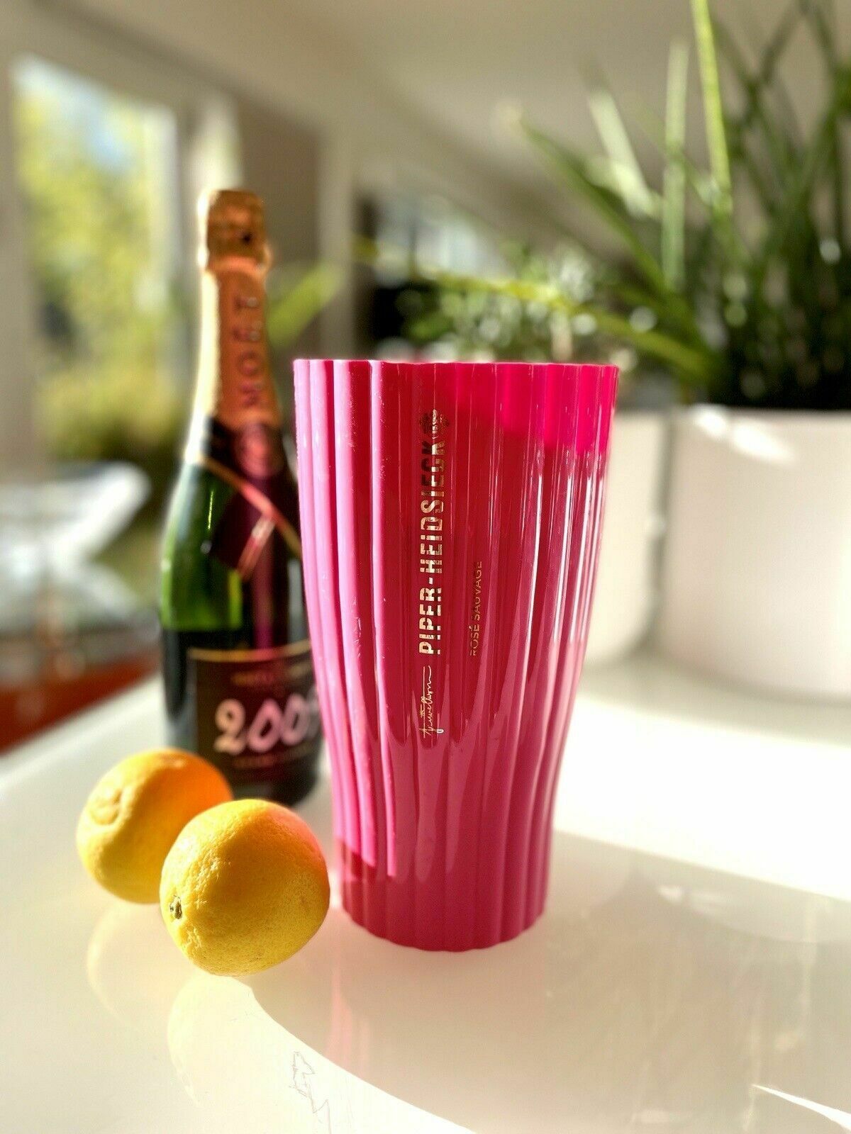 Home Decor Fluted Acrylic Piper Heidsieck Champagne Ice Bucket Pink Signature Piece Rare photo