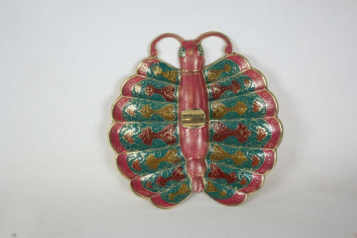 Enameld Brass Ashtray In The Shape Of A Butterfly   Ca. 1960   As New photo for sale