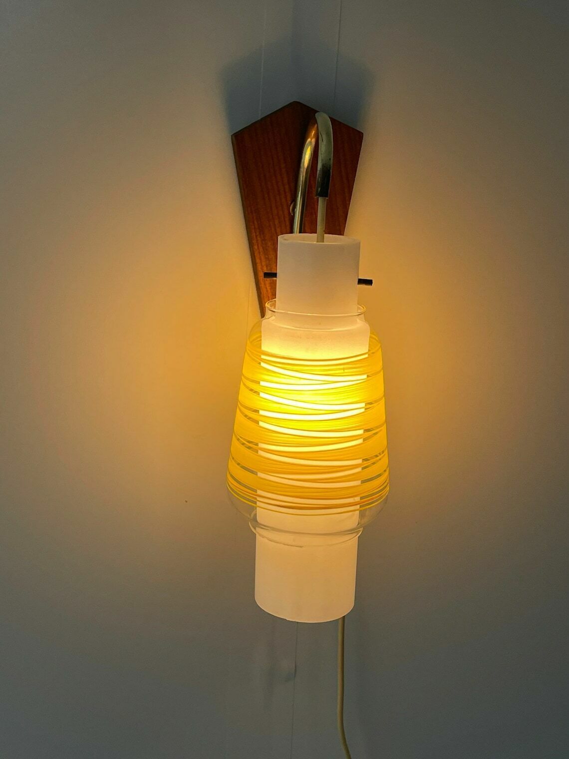 Vintage   Wall Mounted Lamp With Double Glass Shade   Teak Mounting   1960’s photo Lighting